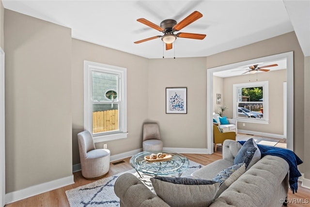 living room with light wood-type flooring