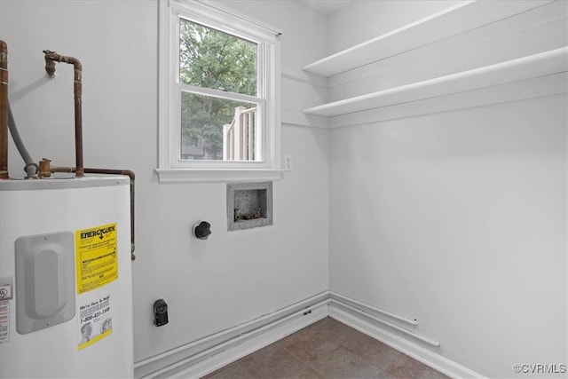 washroom featuring water heater and electric dryer hookup