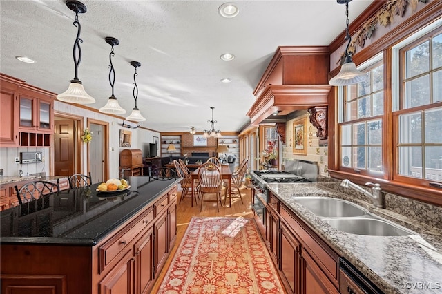 kitchen featuring a healthy amount of sunlight, sink, and hanging light fixtures