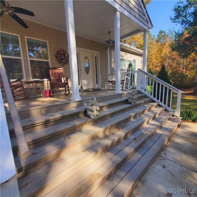 wooden terrace with ceiling fan