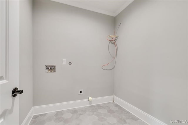 washroom featuring ornamental molding, electric dryer hookup, and hookup for a washing machine