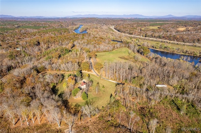 aerial view with a water and mountain view