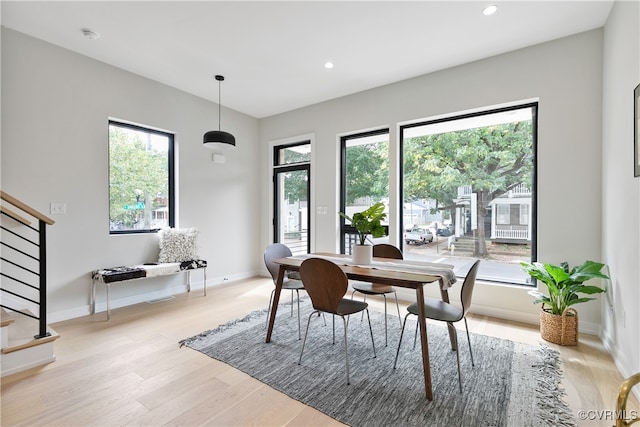 dining space featuring light hardwood / wood-style flooring