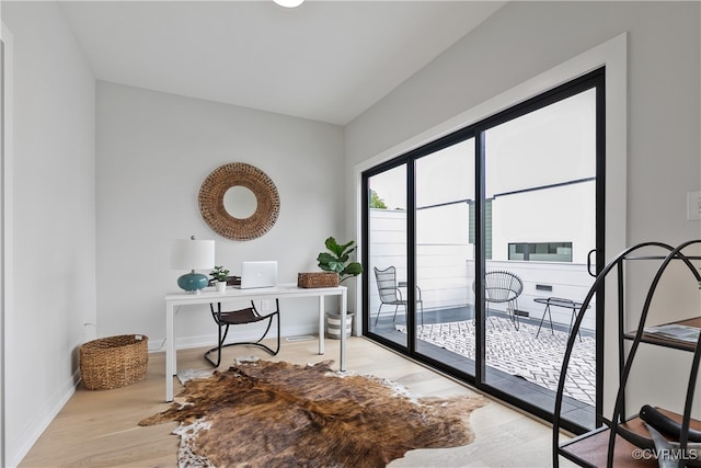 home office featuring light hardwood / wood-style floors