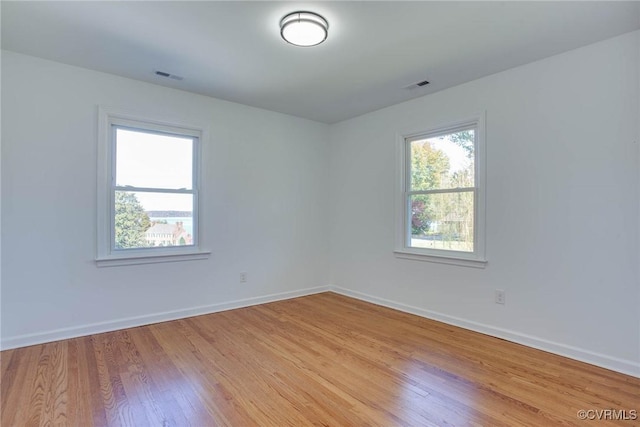 spare room featuring light hardwood / wood-style flooring and plenty of natural light