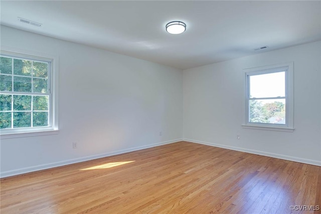 empty room with light hardwood / wood-style floors and plenty of natural light