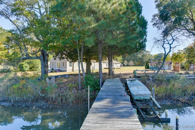 dock area with a water view