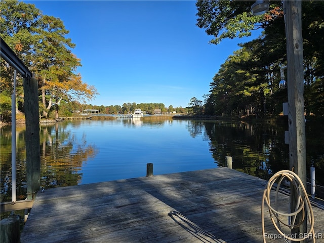 view of dock featuring a water view