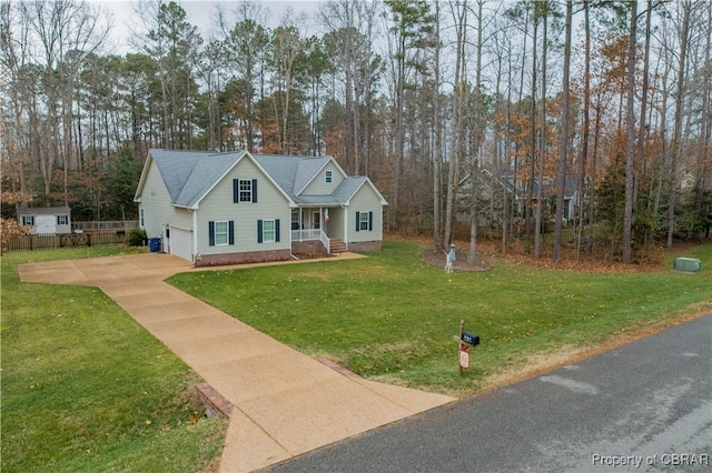 view of front of home with a porch and a front lawn