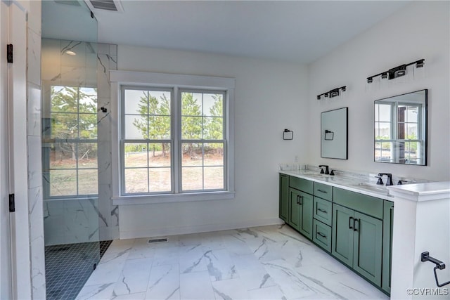 bathroom with vanity and a shower