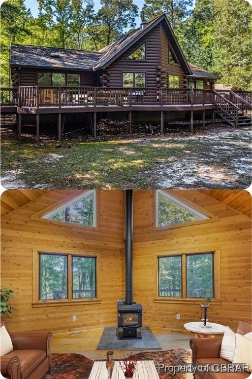 rear view of house with a wooden deck