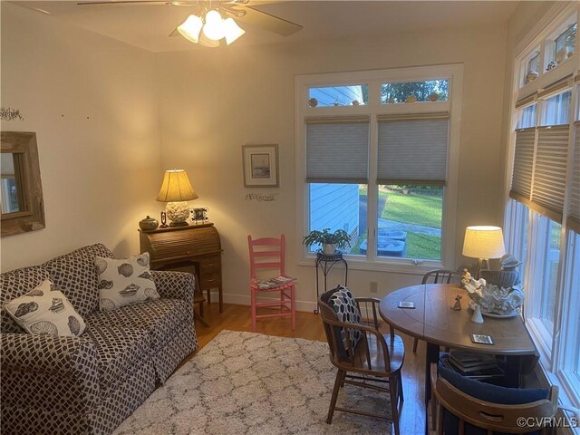 interior space featuring a healthy amount of sunlight, hardwood / wood-style flooring, and ceiling fan