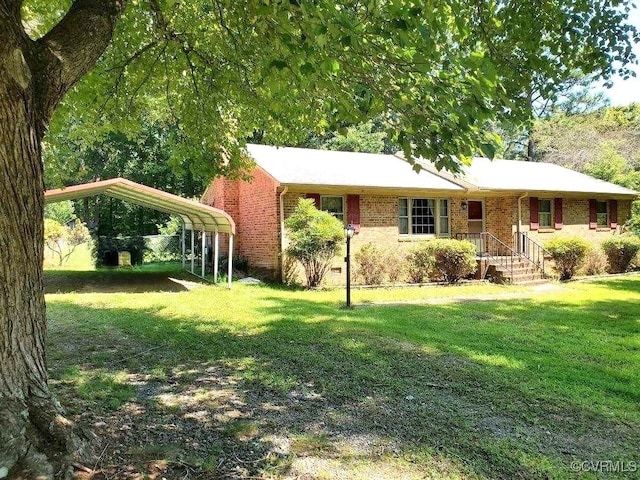 single story home featuring a front yard and a carport