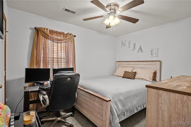 bedroom featuring carpet flooring and ceiling fan