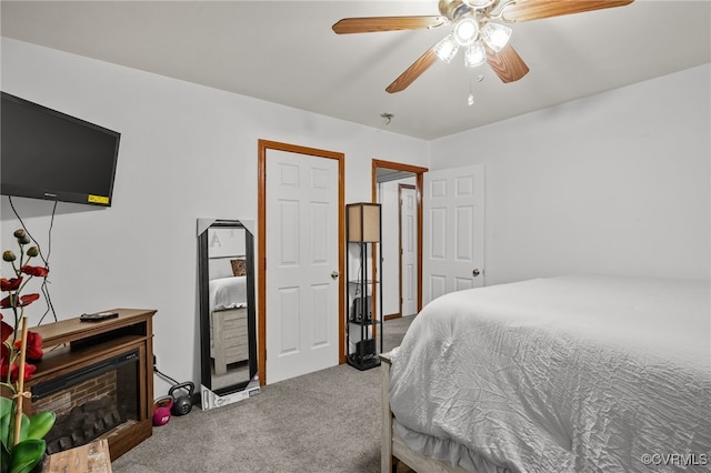 bedroom featuring carpet flooring and ceiling fan