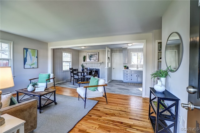 living room with light wood-type flooring