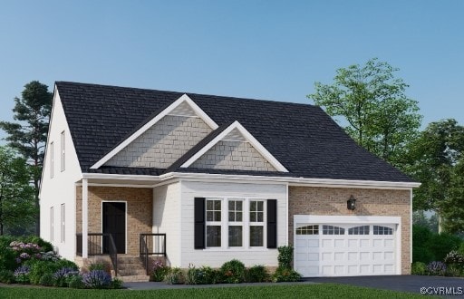 view of front facade with aphalt driveway, brick siding, and a garage