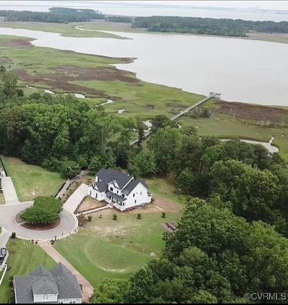 aerial view with a water view