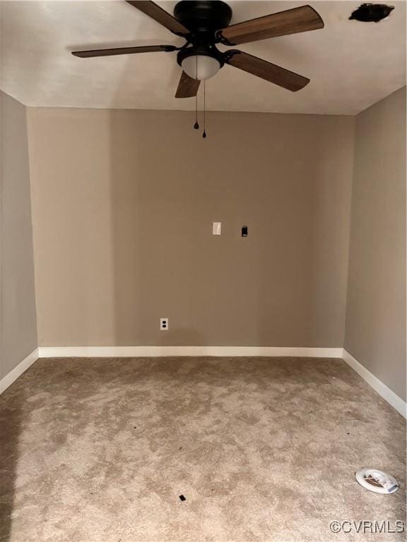 carpeted empty room with ceiling fan