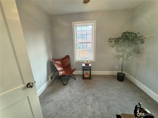 living area featuring light colored carpet