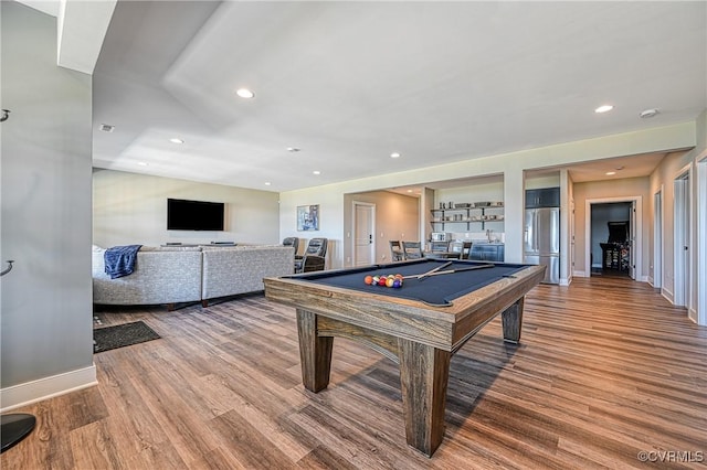 playroom featuring wood-type flooring and pool table