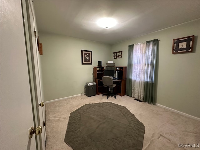 home office with light colored carpet