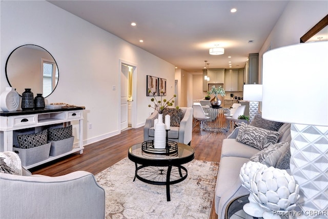 living room featuring dark hardwood / wood-style flooring