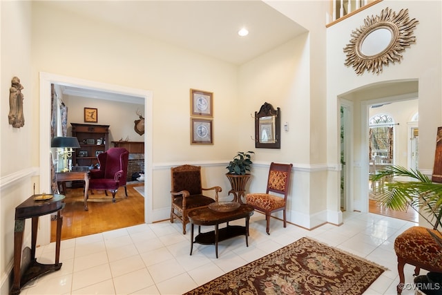 living area featuring light tile patterned floors