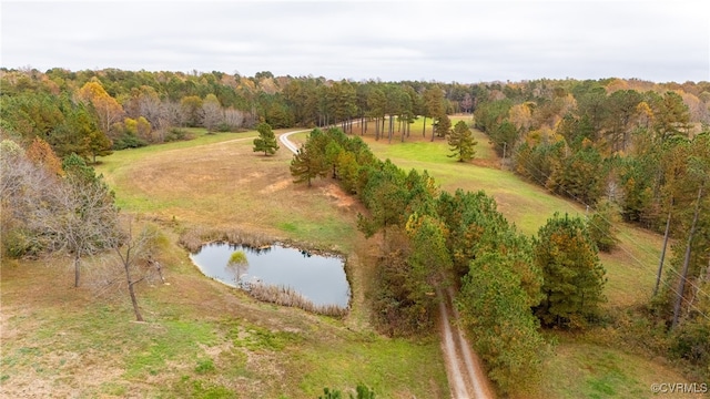 bird's eye view featuring a water view and a rural view