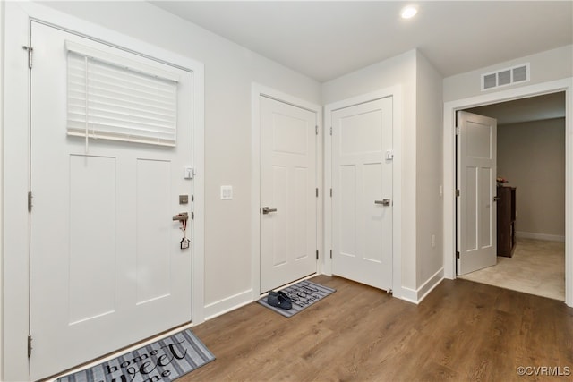 foyer entrance with dark hardwood / wood-style flooring