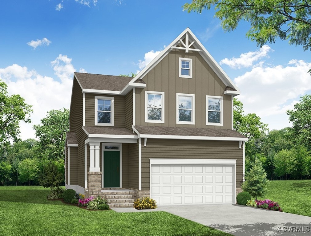 craftsman house with a garage and a front yard