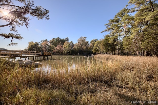 view of dock featuring a water view