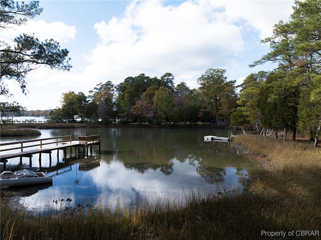 view of dock with a water view