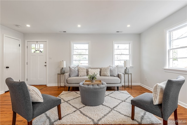 living room with light hardwood / wood-style floors