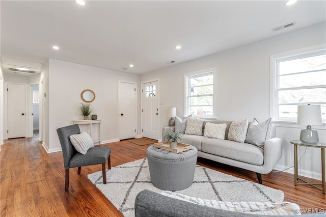 living room with hardwood / wood-style floors