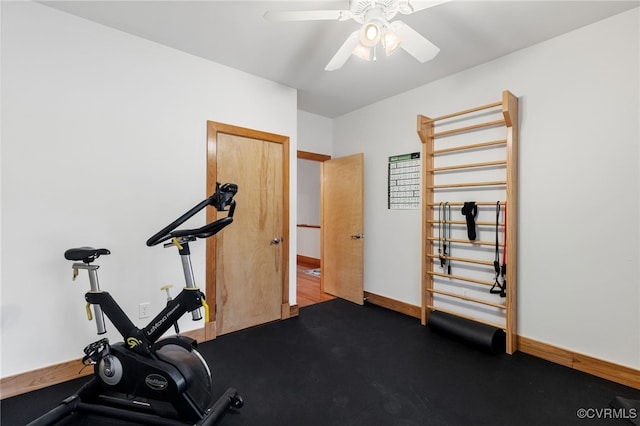 workout area with ceiling fan