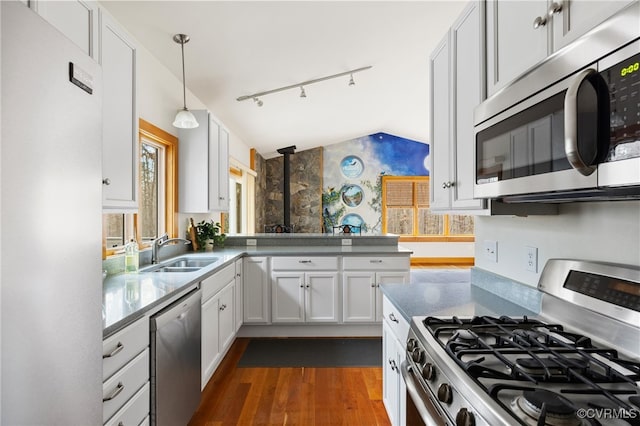 kitchen featuring white cabinets, dark hardwood / wood-style floors, sink, and stainless steel appliances