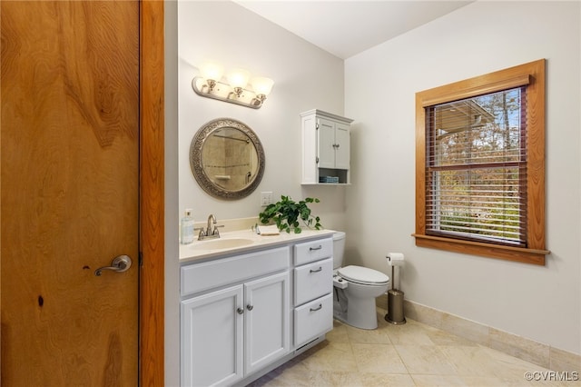 bathroom featuring tile patterned flooring, vanity, and toilet