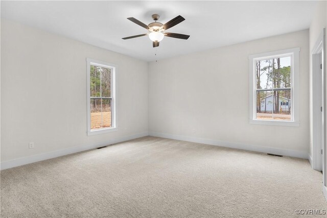 empty room with light colored carpet, baseboards, and a wealth of natural light