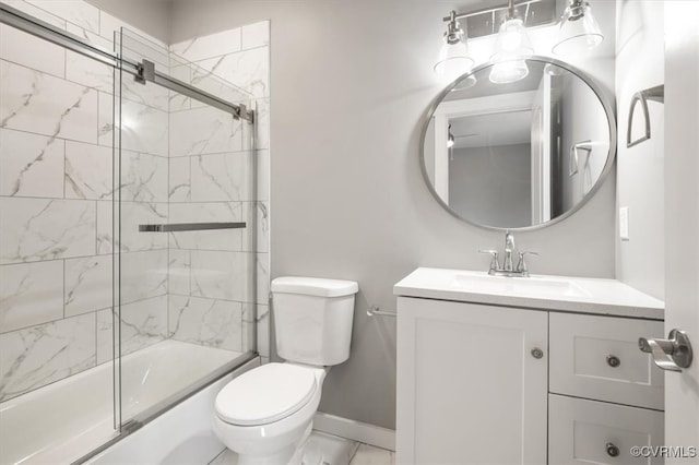 full bathroom with vanity, toilet, and bath / shower combo with glass door