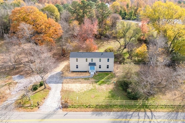 birds eye view of property featuring a rural view