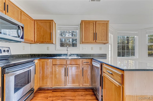 kitchen featuring sink, stainless steel appliances, and light hardwood / wood-style floors