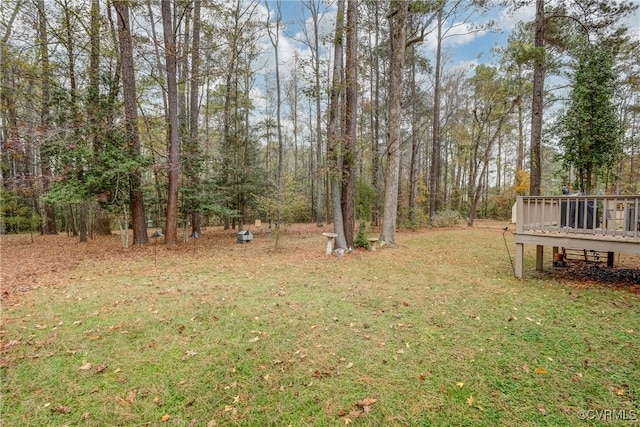 view of yard featuring a wooden deck