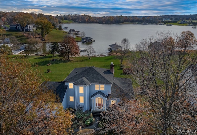 bird's eye view featuring a water view