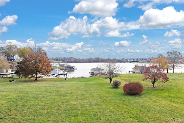 view of yard featuring a water view