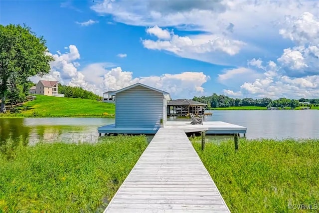 view of dock with a water view