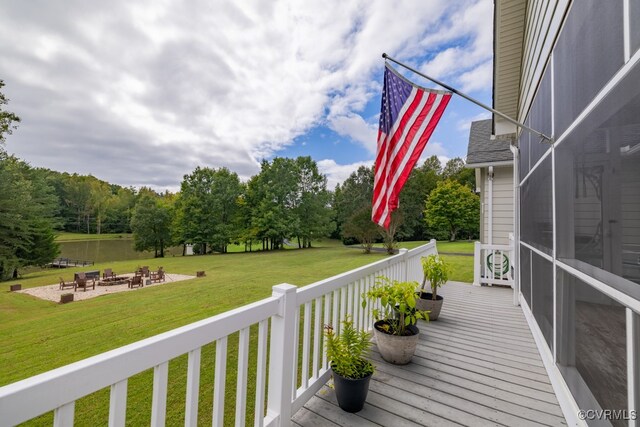 3548 Nutbush Rd, Victoria, VA 23974 - wooden terrace featuring an outdoor fire pit and a yard