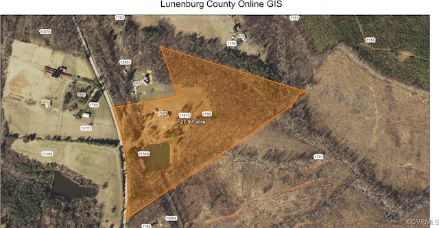3548 Nutbush Rd, Victoria, VA 23974 - aerial map of property and surrounding area featuring property boundaries highlighted