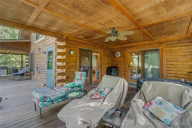 wooden terrace with ceiling fan