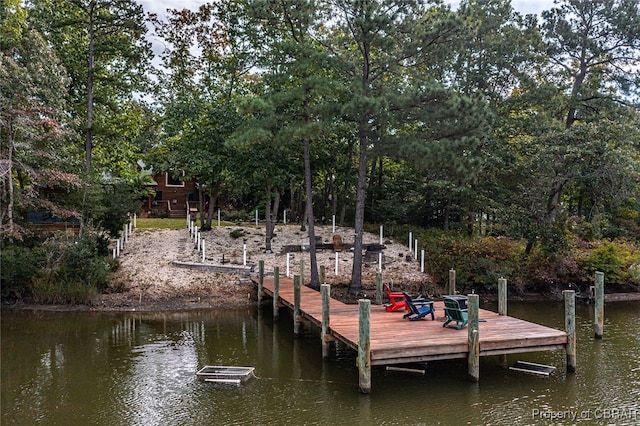 view of dock featuring a water view